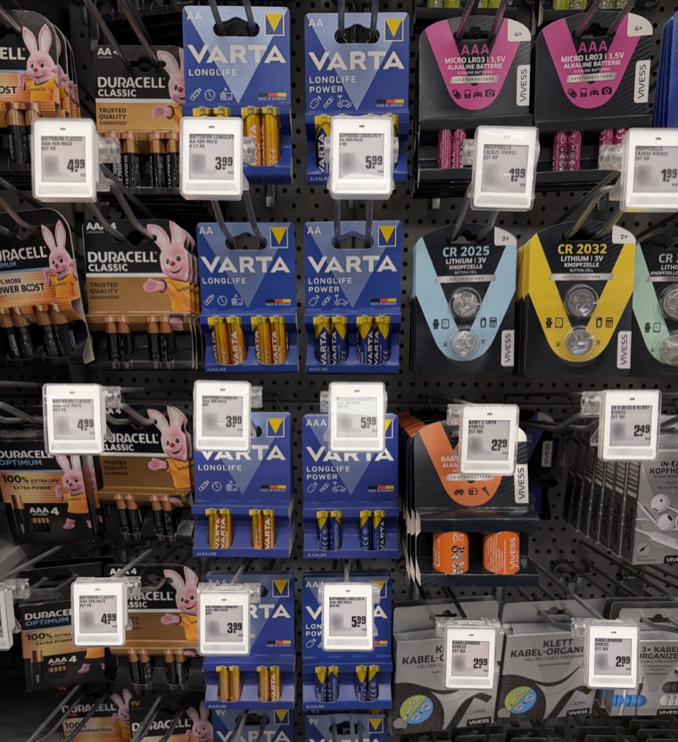 Electronic shelf labels on a battery shelf